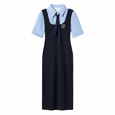 学院风连衣裙假两件小个子制服裙