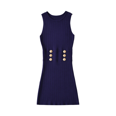 修身收腰无袖针织包臀连衣裙短裙