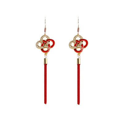 999纯银中国结耳环2025年新款潮红色过年喜庆耳钉小众设计感耳饰