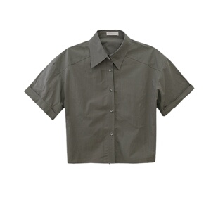 清仓 露后腰衬衫女设计感小众系带收腰短款宽松别致时髦短袖上衣