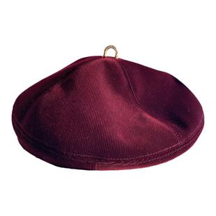 帽帽家 复古丝绒感CA4LA酒红色柔滑灯芯绒金扣贝雷帽时髦画家帽女