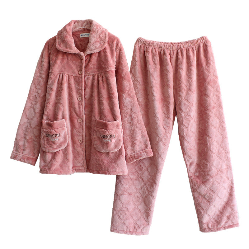 冬季珊瑚绒睡衣女士加厚保暖秋冬法兰绒家居服套加肥加大码200斤