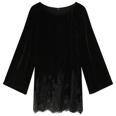 COCOBELLA静奢风丝绒上衣女不规则蕾丝拼接优雅通勤长袖T恤TS3038