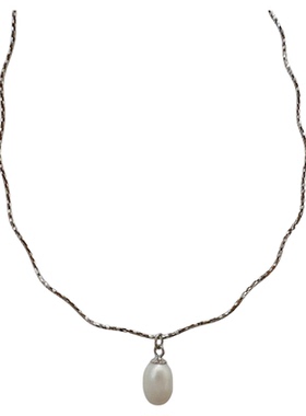 astudio纯银车花波浪珍珠项链女