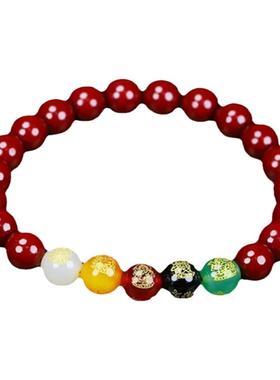 天然纯正朱砂手串手工串珠正品紫金砂五路财神手串财神爷转运手链