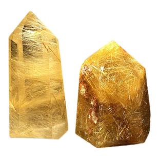 天然金发晶柱铜顺发红发晶单尖水晶柱子六棱柱原矿石标本把玩摆件