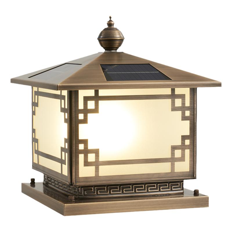 太阳能全铜柱头灯接电两用中式