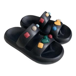 细细条 创意几何爱心双带拖鞋女夏季踩屎感厚底防滑沙滩凉拖鞋ins