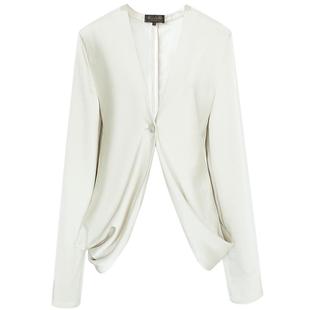 COCOBELLA法式优雅缎面米白色外套女松弛感简约休闲西装SC3016-3