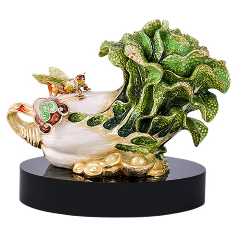 品粤【乔迁纪念】翡翠白菜珐琅彩工艺玄关博古架家居饰品摆件礼品