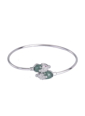 山予棠S925纯银蓝水翡翠复古国风钱币貔貅手镯新中式铜钱开口手环