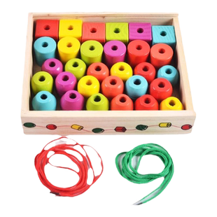 婴幼儿童大块串珠形状积木穿绳宝宝早教益智穿珠子玩具1-2-3岁
