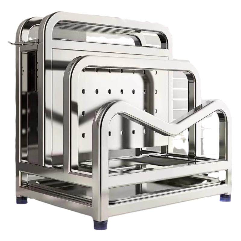 304不锈钢厨房刀架置物架砧板锅盖刀具一体收纳架台面菜板多功能