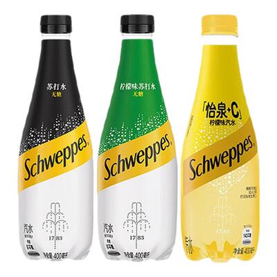 苏打汽泡水怡泉400ml*12瓶柠檬味苏打水可口可乐含糖0糖碳酸饮料