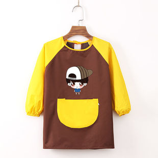 中大童长袖防水罩衣美术画画围裙画室书法防脏反穿衣印字定制logo