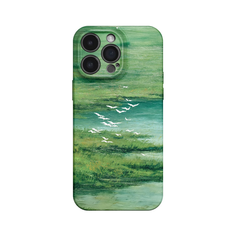 莺飞草长~水草飞鸟油画ins适用iPhone16promax手机壳nova13华为pura70小米15vivoS19软iqooneo10苹果14findx8