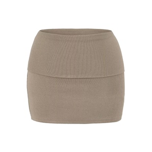 辣妹风灰色翻边包臀裙半身裙女短款高腰显瘦紧身性感打底裙超短裙