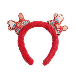 马年发箍本命年小马头箍可爱卡通毛绒发卡红色高级感显白儿童头饰