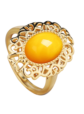 纯银镶嵌蜜蜡戒指空托