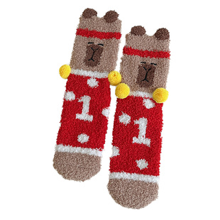 珊瑚绒袜子女可爱毛绒睡眠袜秋冬款加厚保暖厚袜子居家地板袜冬天