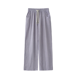纯色可外穿睡裤女款春夏季纯棉亚麻薄款宽松透气长裤可外穿家居裤