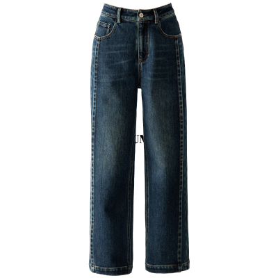 春四季复古加绒牛仔裤女窄版阔腿