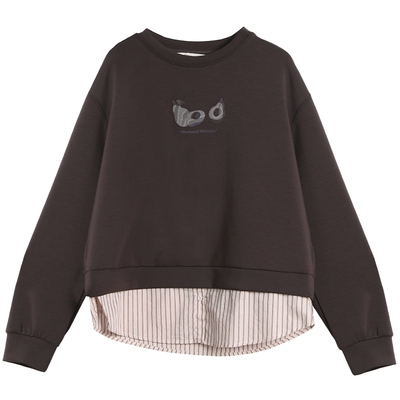 布景卫衣女2025冬季新品简约印花刺绣圆领拼接假两件设计上衣1551