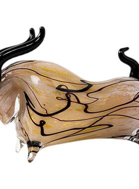 手工玻璃牛运亨通招财牛摆件桌面客厅装饰品样板间书房办公室装饰