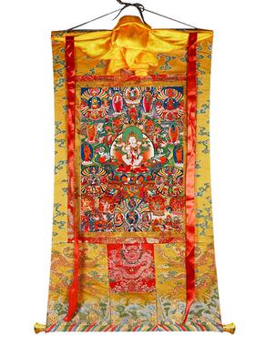 闯隆文武百尊唐卡挂画西藏藏式手工装裱矿物颜料画心客厅装饰壁画
