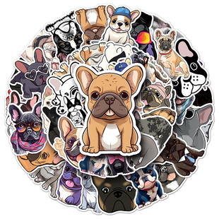 50张法斗贴纸法国斗牛犬帅气凶猛小狗防水动物彩绘汽车滑板车贴纸
