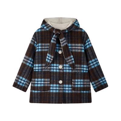 儿童双面羊绒大衣格子中长款