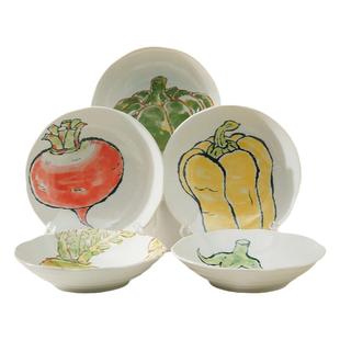 日本进口陶瓷盘子菜盘餐盘深盘碟子大碟釉下彩蔬菜插画风创意日式