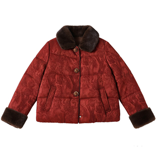 妍影妈妈冬装新中式棉袄翻领毛领外套