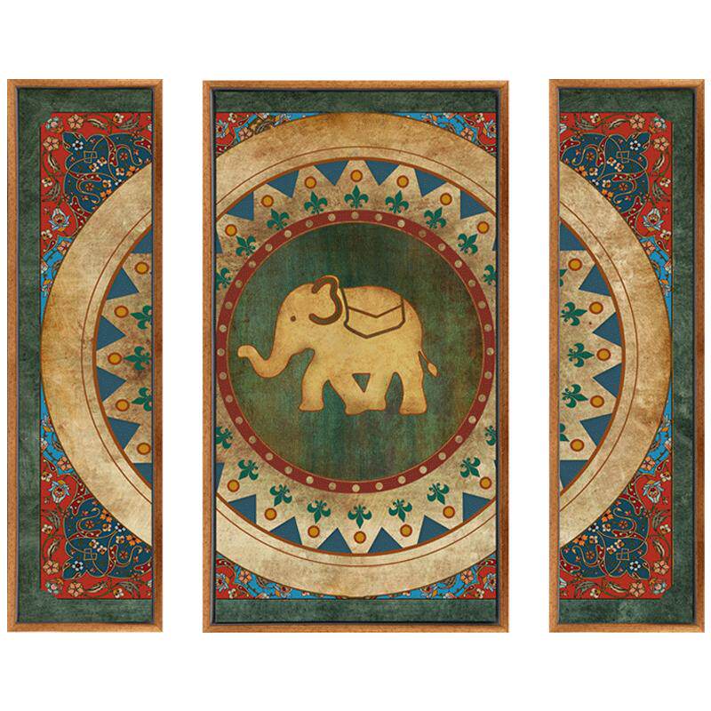 东南亚泰式曼谷小象装饰画瑜伽馆复古壁画客厅卧室民族风大象挂画