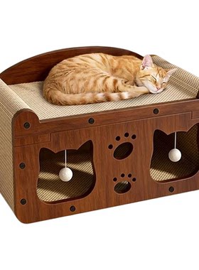 【全新升级材质】胡桃木猫别墅