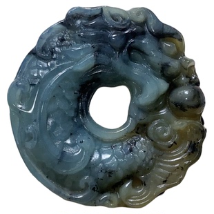 新天然岫玉鱼龙吊坠挂件地球蓝俏色岫岩玉石玉鱼化龙挂坠龙扣项链