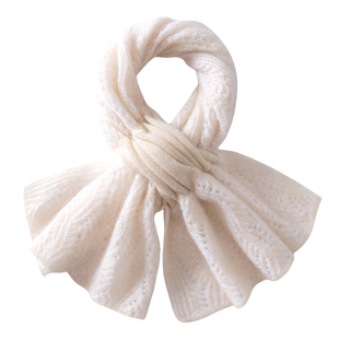 镂空花纱100%纯山羊绒围巾百搭灰色秋冬季保暖针织小围脖男女通用