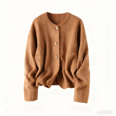 双面呢驼绒大衣女高端圆领小个子