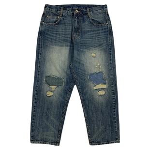 WEDENBORG原创日系水洗刀割破洞割裂赤耳牛仔裤男春秋直筒工装裤