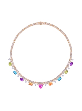 女九种彩色宝石项链大气高级感