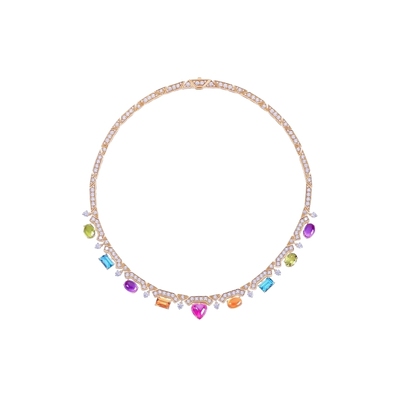 女九种彩色宝石项链大气高级感