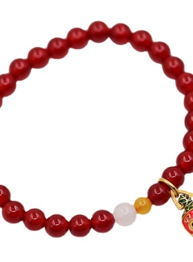 吞金兽红玛瑙和田玉蜜蜡松石手链