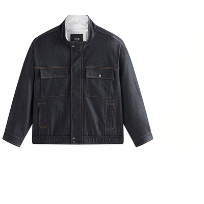 太平鸟男装 原牛色立领仿牛仔夹克工装潮流宽松茄克青年通勤外套