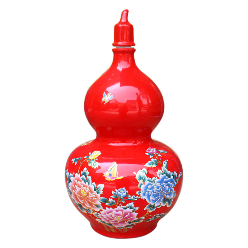 中国红带盖10斤装陶瓷密封酒葫芦