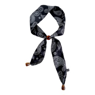 咖色腰果复古秋季长条丝巾女飘带百搭领巾护颈围脖2025新款小围巾