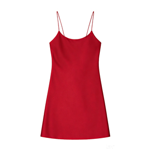 DPLAYSWEET红色结婚吊带睡裙含胸垫缎面美背睡衣轻奢本命年家居服