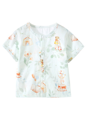 【糯糯纱布】婴儿短袖衣服夏季宝宝T恤可爱开衫上衣纯棉透气夏装