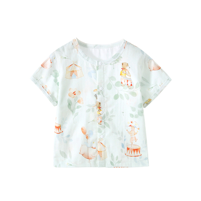 【糯糯纱布】婴儿短袖衣服夏季宝宝T恤可爱开衫上衣纯棉透气夏装
