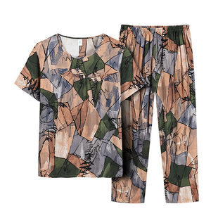 母亲节中老年棉绸睡衣女中年夏季纯棉短袖绵绸妈妈套头家居服套装