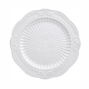 欧式贵族华丽风白瓷盘子 浮雕圆盘 西餐盘蕾丝点心盘甜品盘蛋糕